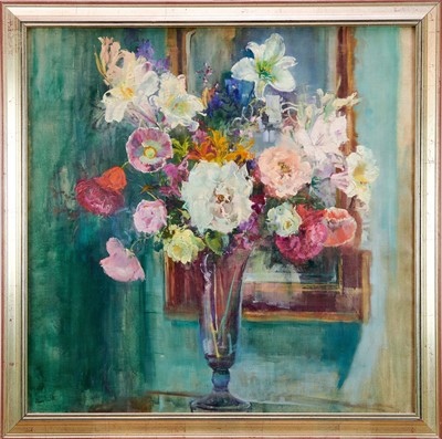 Lot 872 - Amy Watt (1900-1956) oil on canvas, Still life of summer flowers in a purple vase, signed, 76 x 76cm