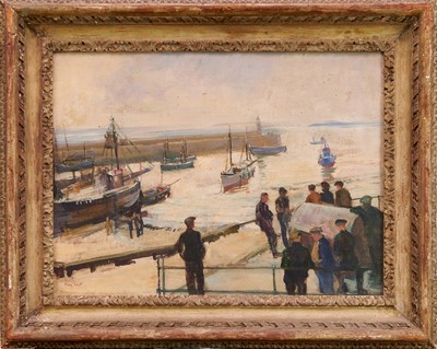 Lot 873 - Amy Watt (1900-1956) oil on panel, Waiting for the tide, St Ives, signed, 31 x 41cm, in carved gilt frame. Exhibited: Royal Academy 1938