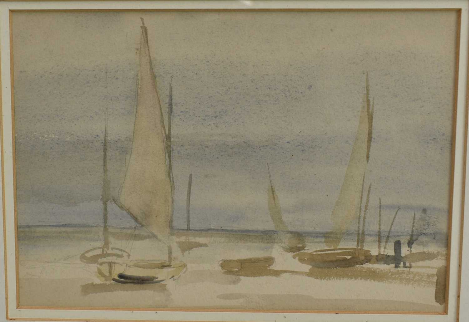 Lot 36 - Walter Westley Russell (1867-1949) watercolour - Boats at rest, 17 x 24cm