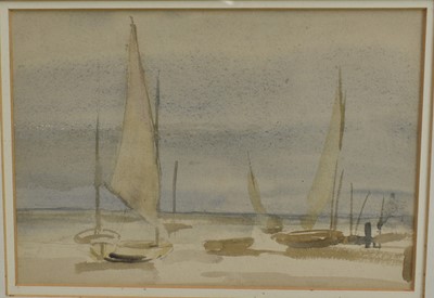 Lot 36 - Walter Westley Russell (1867-1949) watercolour - Boats at rest, 17 x 24cm