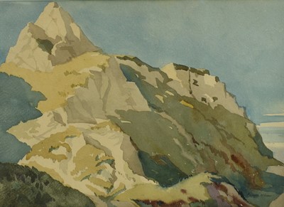 Lot 878 - Joseph Milner (b. 1888) watercolour, Rocky coastal landscape, 24 x 35cm, framed