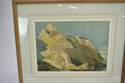 Lot 878 - Joseph Milner (b. 1888) watercolour, Rocky coastal landscape, 24 x 35cm, framed