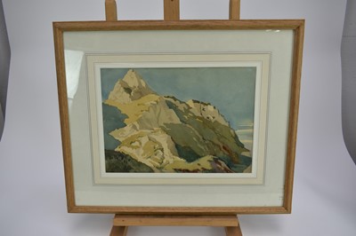 Lot 878 - Joseph Milner (b. 1888) watercolour, Rocky coastal landscape, 24 x 35cm, framed