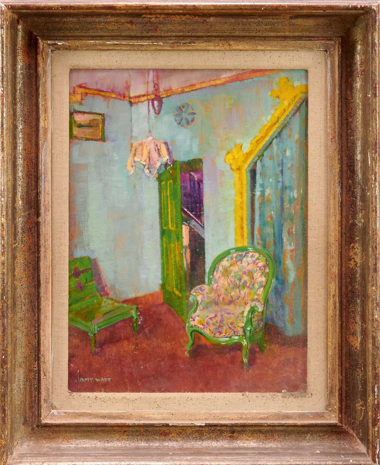 Lot 880 - Amy Watt (1900-1956) oil on panel, Interior at Martigues, France, signed 40 x 31cm, in glazed frame