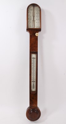 Lot 623 - Victorian Negretti & Zambra stick barometer with ivory scales in burr walnut veneered case