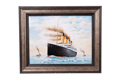 Lot 33 - Worcester porcelain plaque, painted by P English, depicting the Titanic, signed and dated 2012