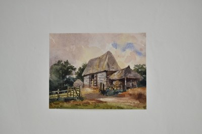 Lot 964 - Thomas Churchyard (1798-1865) watercolour - Barn at Great Bealings, 9.5cm x 12cm, sheet numbered 24 and inscribed, 22.5cm x 36.5cm