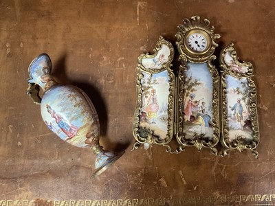 Lot 740 - Rare 19th century Viennese enamel miniature three fold screen, together with a similar vase