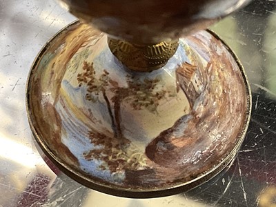 Lot 740 - Rare 19th century Viennese enamel miniature three fold screen, together with a similar vase