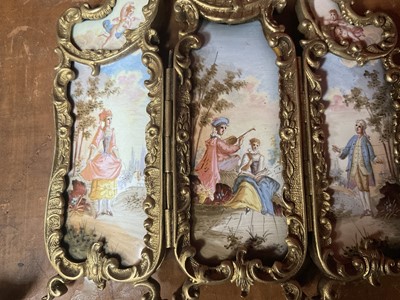 Lot 740 - Rare 19th century Viennese enamel miniature three fold screen, together with a similar vase