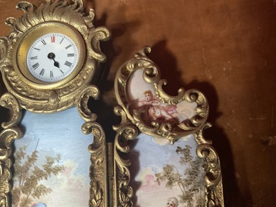 Lot 740 - Rare 19th century Viennese enamel miniature three fold screen, together with a similar vase