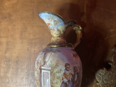 Lot 740 - Rare 19th century Viennese enamel miniature three fold screen, together with a similar vase