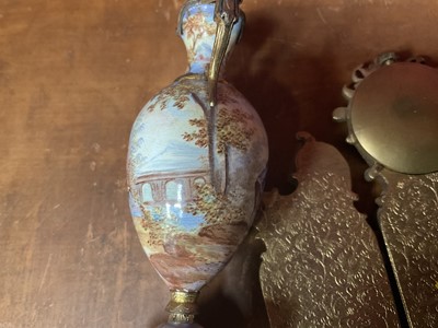 Lot 740 - Rare 19th century Viennese enamel miniature three fold screen, together with a similar vase