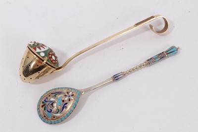 Lot 739 - Russian cloisonné spoon and a similar infuser