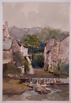 Lot 972 - Thomas Churchyard (1798-1865) watercolour - Riverside Cottages, 20.5cm x 13.5cm, sheet numbered 36, 36.5cm x 23cm