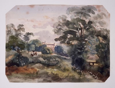 Lot 973 - Thomas Churchyard (1798-1865) watercolour - East Anglian Landscape, 15cm x 20cm, sheet numbered 74, 22.5cm x 36.5cm