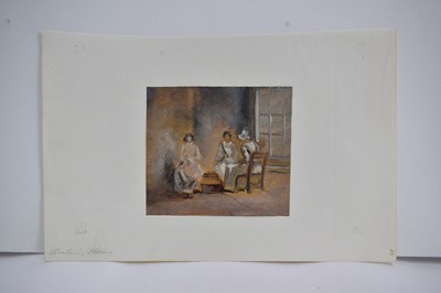 Lot 975 - Thomas Churchyard (1798-1865) watercolour - Figures Shelling Peas, 13.5cm x 15cm, sheet numbered 34 and inscribed, 23.5cm x 36.5cm