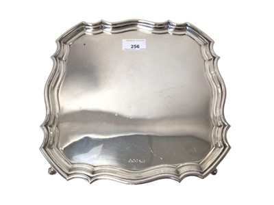 Lot 256 - 1920s silver salver of shaped square form with pie crust border