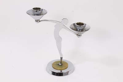 Lot 695 - Art Deco chromium plated candlestick modelled as a female nude, the weighted base stamped F269