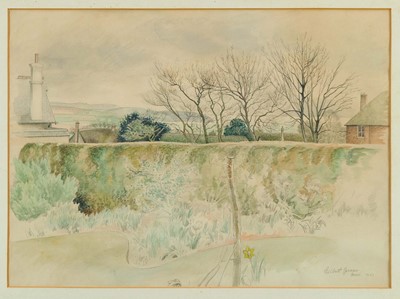 Lot 920 - *Gilbert Spencer (1892-1979) watercolour - Thurleston, signed and dated March 1947, 35cm x 48cm, in glazed frame