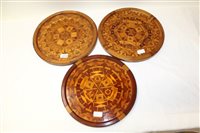 Lot 2774 - Set of three wall hanging circular inlaid...