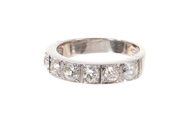 Lot 458 - Diamond seven stone half hoop eternity ring with seven old cut diamonds estimated to weigh approximately 1.75cts in total, in platinum setting, ring size O½.