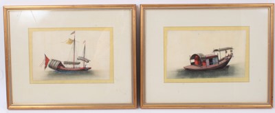 Lot 646 - Pair of 19th century Chinese paintings on rice paper depicting junks