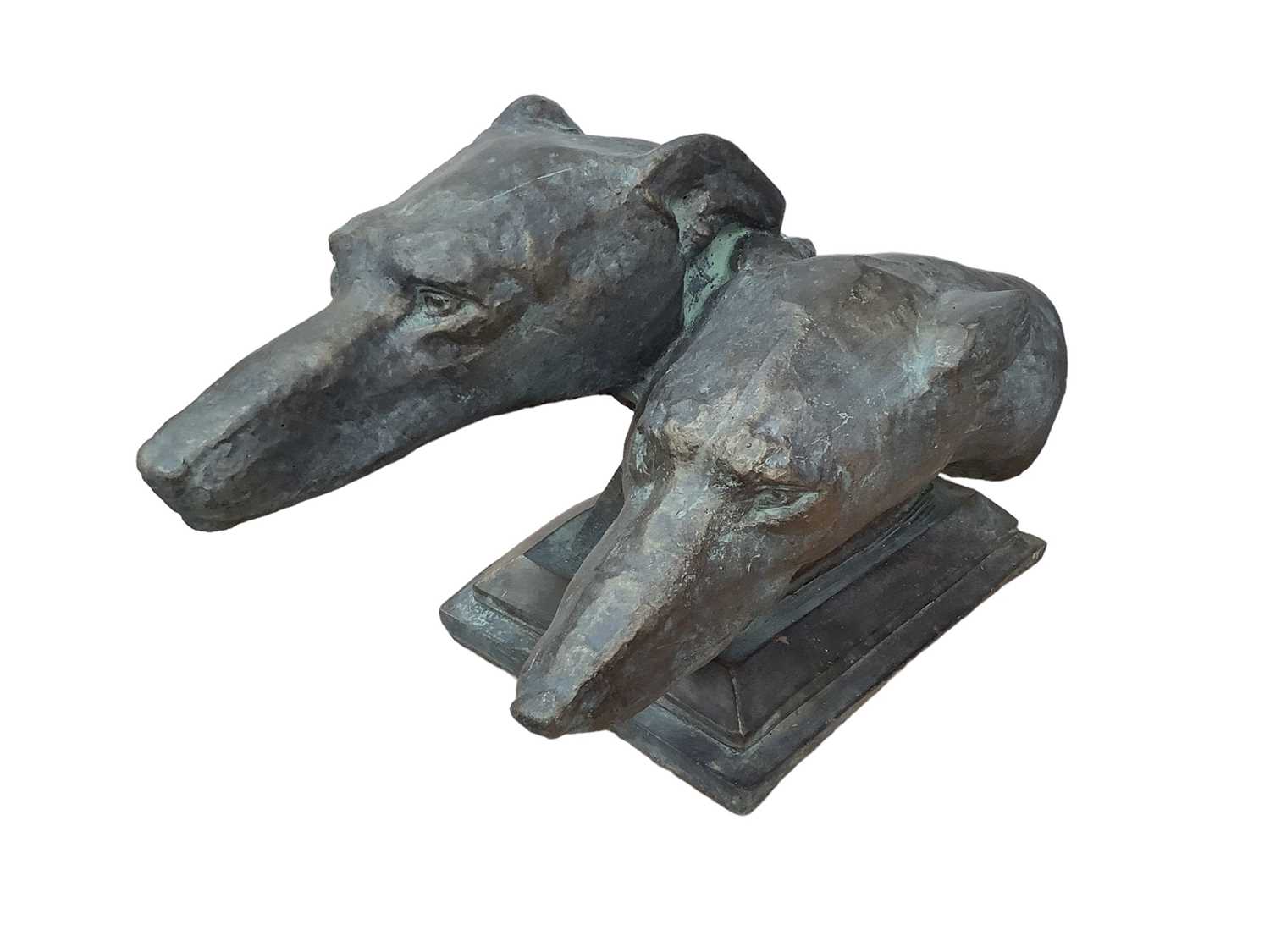 Lot 1197 - Bronzed terracotta sculpture in the form of two greyhound heads