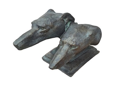 Lot 1197 - Bronzed terracotta sculpture in the form of two greyhound heads