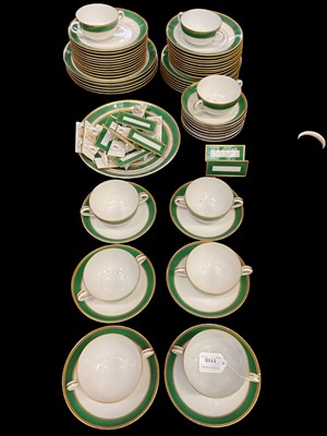 Lot 63 - Herend porcelain green and white dinner service, comprising of dinner plates, side plates, soup bowls and name place settings - 76 pieces