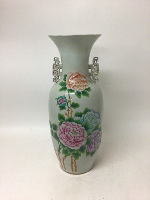 Lot 23 - Large Chinese two handled famille vase with chrysanthemum decoration