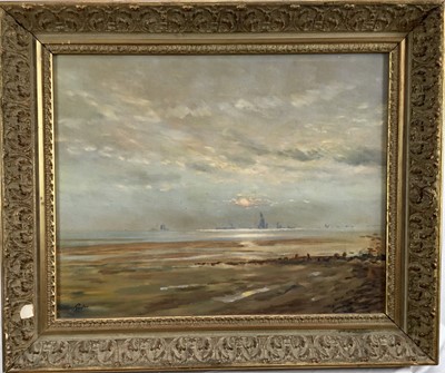 Lot 129 - Oil on canvas beach scene, signed Payton, 39cm x 49cm, in gilt frame