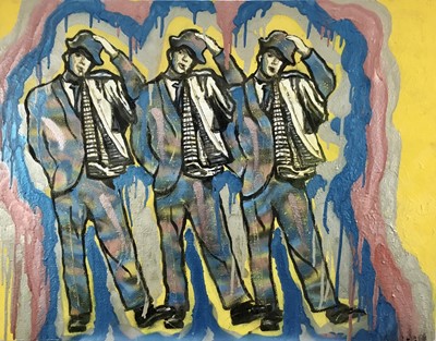 Lot 282 - Contemporary oil on canvas- three dancers, 71cm x 91c, unframed