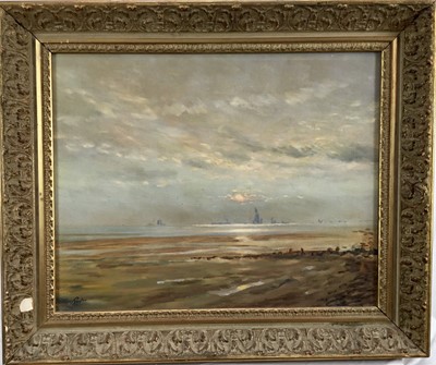 Lot 281 - Oil on canvas beach scene, signed Payton, 39cm x 49cm, in gilt frame