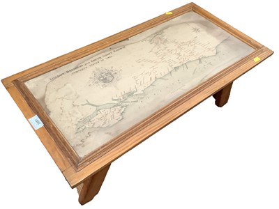 Lot 2661 - 19th century map 'London, Brighton and South Coast Railway', Waterloo & Sons Limited, London Wall, London, mounted within a glazed fold up table