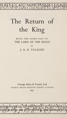 Lot 750 - J. R. R. Tolkien first edition - 'The Return of the King,' signature mark '4' to page 49, together with The Fellowship of the Ring, 1955 fourth impression