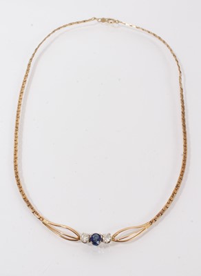 Lot 523 - Diamond and sapphire three stone necklace