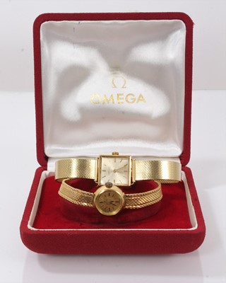 Lot 559 - Omega 18ct gold ladies wristwatch in Omega case and a Certina 18ct gold cased wristwatch on 14ct gold bracelet