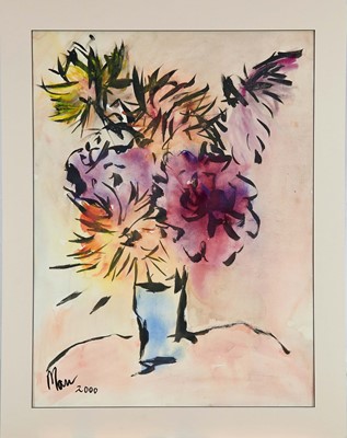 Lot 994 - *Leslie Marr (1922-2021) watercolour - Still Life Dahlias, signed and dated 2000, 76cm x 56cm, mounted