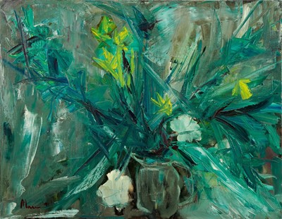 Lot 996 - *Leslie Marr (1922-2021) oil on canvas - Still Life Flowers, signed and dated '71, unframed, 71cm x 91.5cm