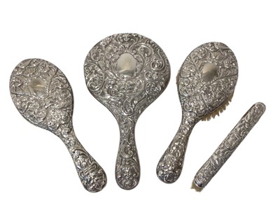 Lot 571 - Group of silver mounted dressing table items, including a pair of hair brushes etc.