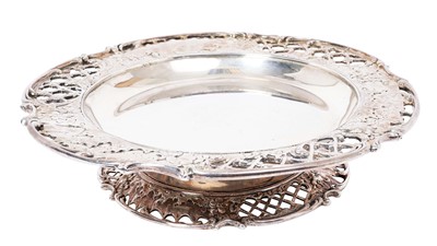 Lot 302 - Late Victorian silver tazza with cast naturalistic floral and rock border