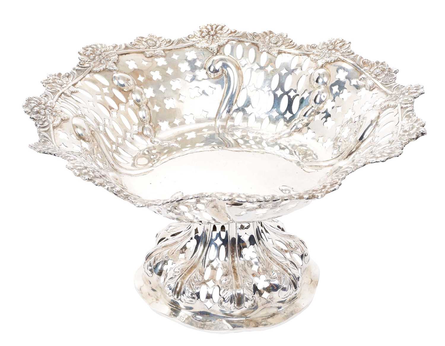 Lot 303 - Victorian silver pedestal fruit bowl with cast floral border and reticulated decoration