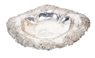 Lot 304 - American Sterling silver oval dish with cast naturalistic Art Nouveau Lilly