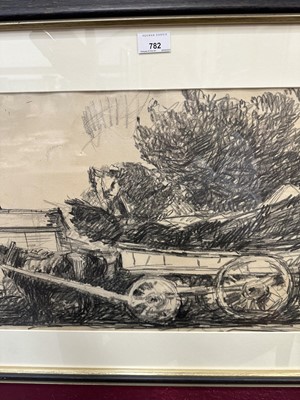 Lot 782 - Harry Becker (1865-1928) pencil and charcoal - Horse and Wagon, 37cm x 57cm, in glazed frame  Provenance: John Stevens Fine Art, Hadleigh Suffolk