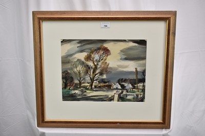 Lot 786 - *Rowland Suddaby (1912-1972) pen, watercolour and chalk - A Cambridgeshire Farm, signed, 26.5cm x 35cm, in glazed gilt frame
