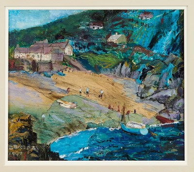 Lot 787 - Denise Broadley (1914-2007) mixed media - Cornish Cove, signed and dated 1990, 22cm x 26cm, in glazed frame  
Provenance: John Stevens Fine Art, Hadleigh Suffolk