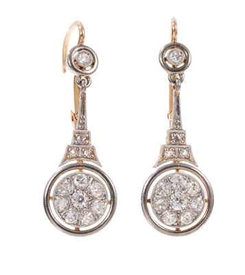 Lot 507 - Pair of Art Deco diamond pendant earrings