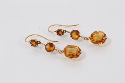 Lot 509 - Pair of antique citrine pendant earrings