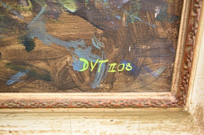 Lot 1365 - David V. Thomas (b.1963) oil on canvas - 'The Gambolling Calf', inscribed verso, initialled and dated '08, 77cm x 92cm, framed